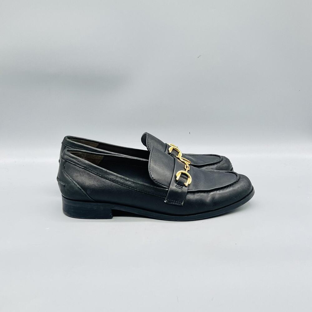 Stuart Weitzman Shoes Womens 7.5 Black Leather Bit Loafer Flats Slip On Classic